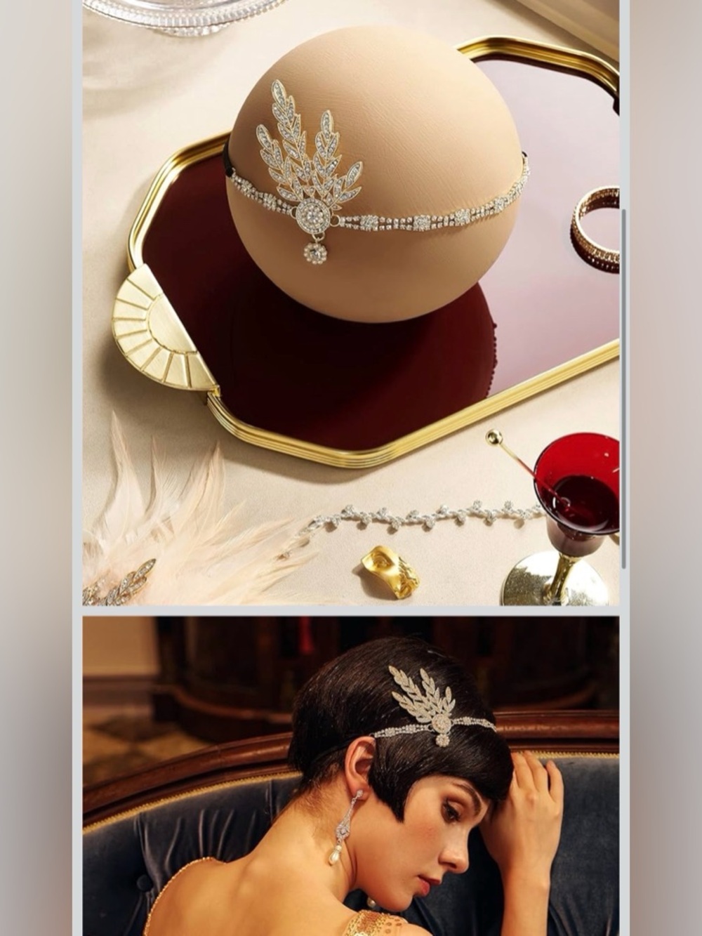BABEYOND Art Deco Leaf Medallion Pearl Headpiece Headband Gold